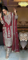Chinnon with Heavy Embroidery Coding Dori-Sequence work Suit