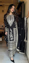 Chinnon with Heavy Embroidery Coding Dori-Sequence work Suit