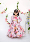 Pastel Peach Floral Printed Anarkali for Girls