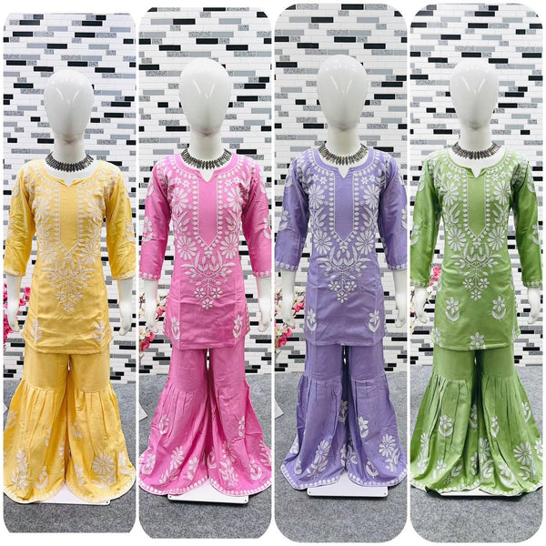 Rayon Embroidered Top & Sharara Set for Kids