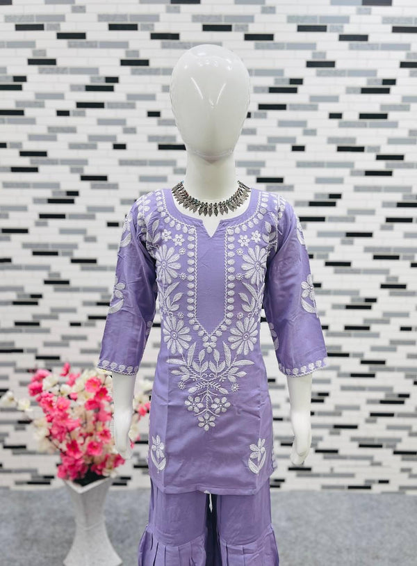 Rayon Embroidered Top & Sharara Set for Kids