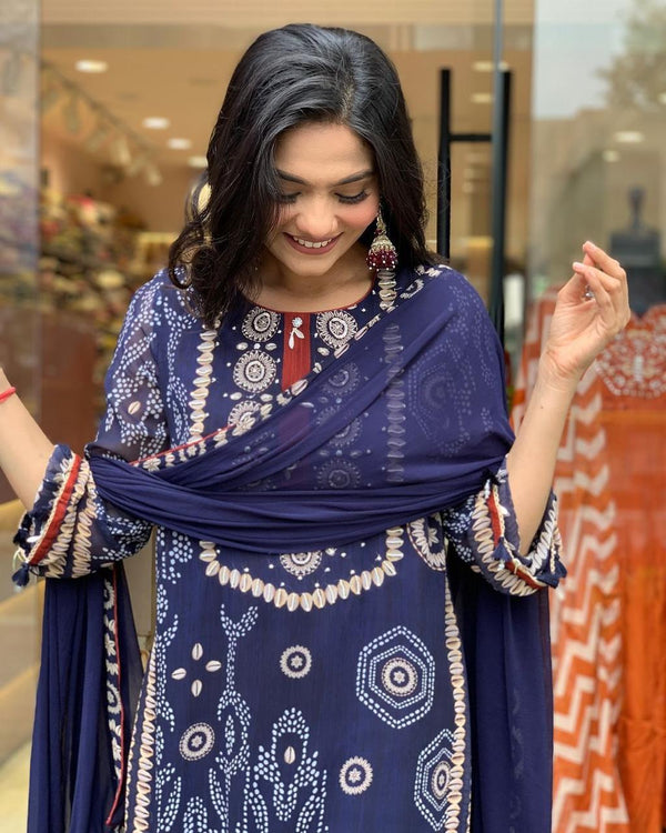 Blue Colur Beautiful Neck Hand Work Cotton Lining Suit Set