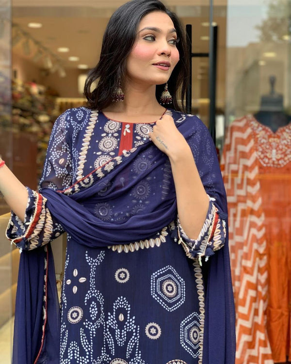Blue Colur Beautiful Neck Hand Work Cotton Lining Suit Set