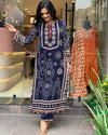Blue Colur Beautiful Neck Hand Work Cotton Lining Suit Set