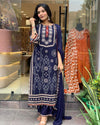 Blue Colur Beautiful Neck Hand Work Cotton Lining Suit Set