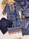 Blue Colur Beautiful Neck Hand Work Cotton Lining Suit Set