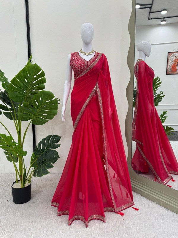 Designer Faux Georgette Saree with Blouse
