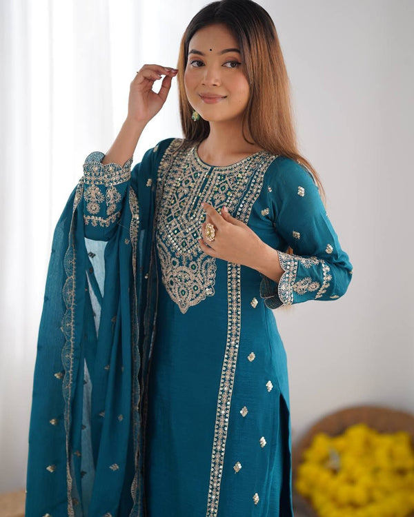 Luxurious Heavy Chinon Silk Suit Set 3pcs