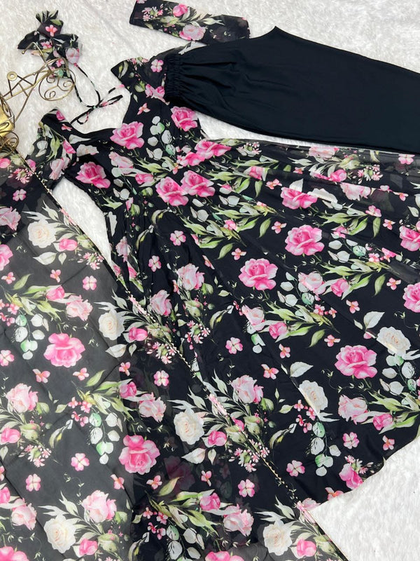 Organza Silk Anarkali Suit Set with Dupatta and Pant