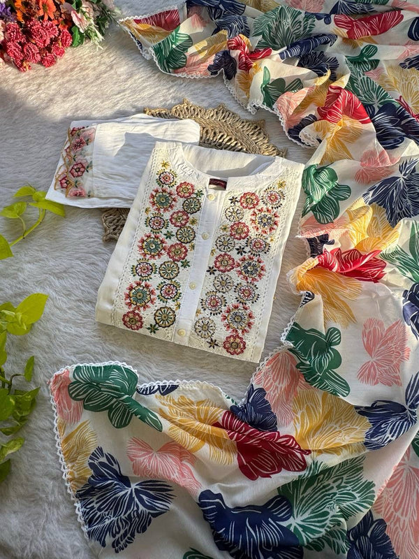 Regal Elegance: Kurti Pant Dupatta Set