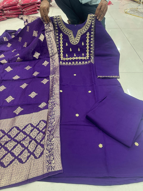 Luxe Elegance: Rose Gold Embroidery Masterpiece Kurti Pant Dupatta Set