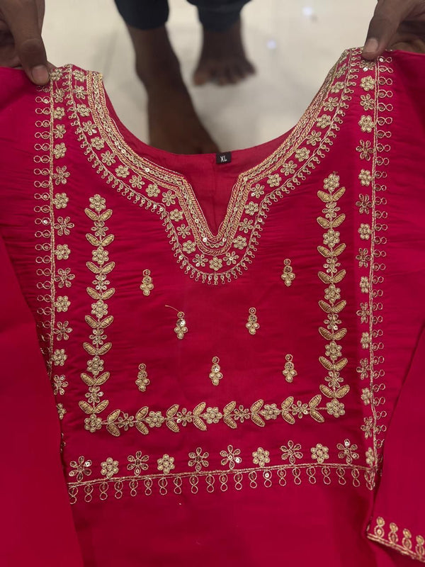 Luxe Elegance: Rose Gold Embroidery Masterpiece Kurti Pant Dupatta Set