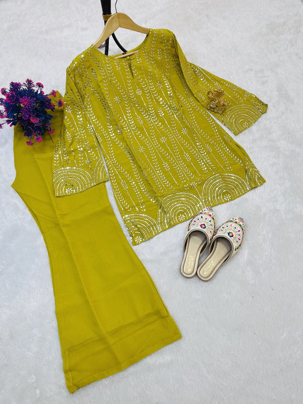 Exquisite Sequence Embroidery Top Plazzo Set with Unparalleled Elegance