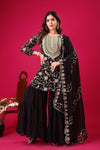 Regal Elegance: Georgette Embroidery Top Sharara Plazzo Dupatta Set