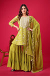 Regal Elegance: Georgette Embroidery Top Sharara Plazzo Dupatta Set