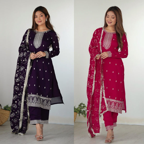 Inaya Bloom β Vichitra Silk Embroidered Set