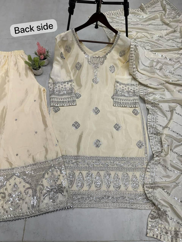 Desirable Fancy Chinon Sequence Embroidered Set