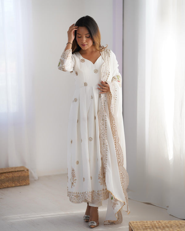 Royal Grace –White Premium Embroidered Chinon dress