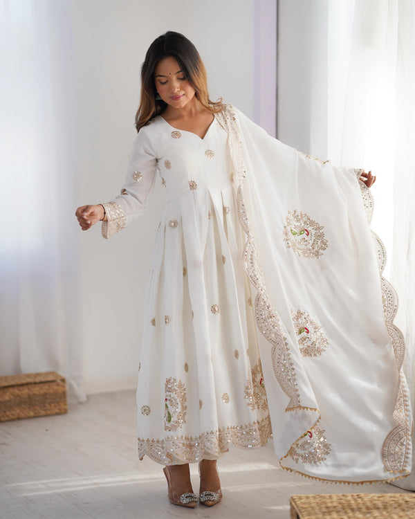 Royal Grace –White Premium Embroidered Chinon dress