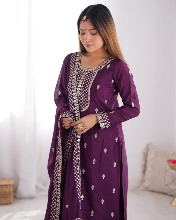 Zari Embroidered with Intricate Sequins Suit