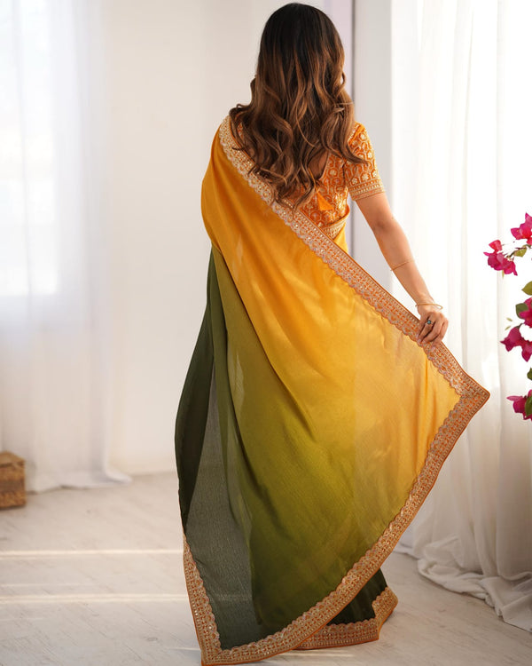 Elegant Chinon Silk Saree Set