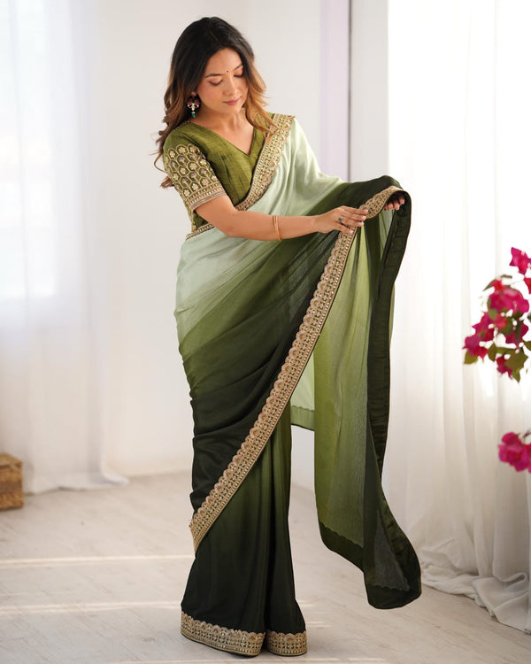 Elegant Chinon Silk Saree Set