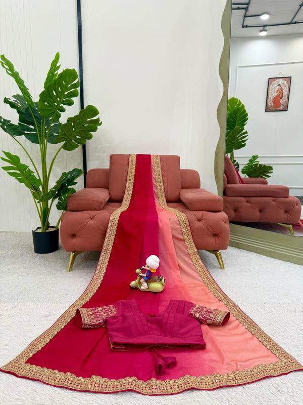 Elegant Chinon Silk Saree Set