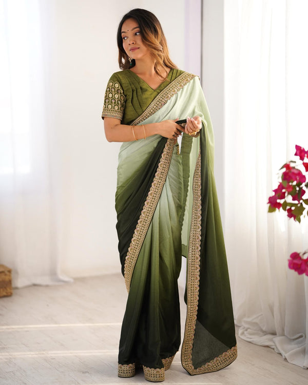 Elegant Chinon Silk Saree Set