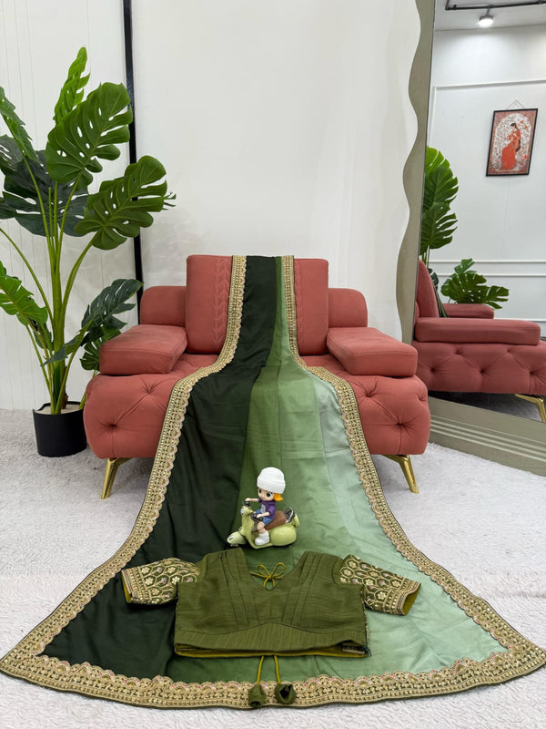 Elegant Chinon Silk Saree Set