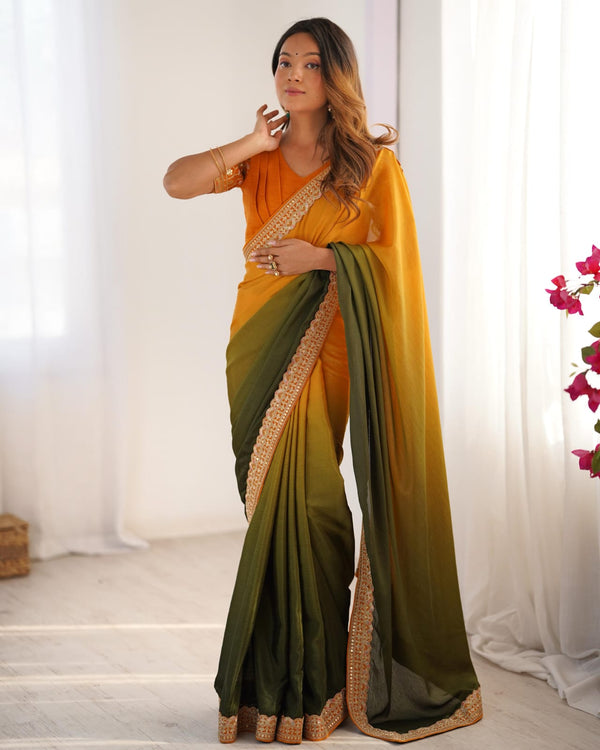 Elegant Chinon Silk Saree Set