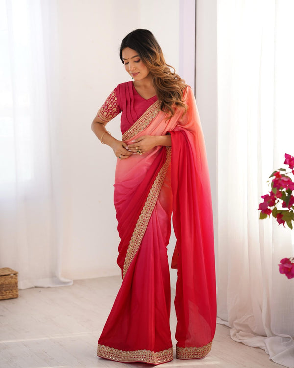 Elegant Chinon Silk Saree Set