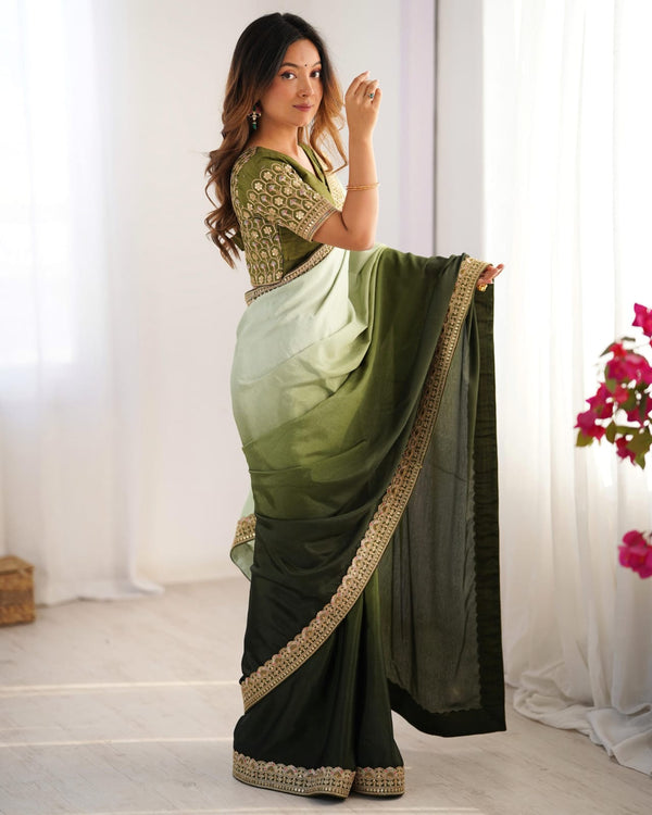 Elegant Chinon Silk Saree Set