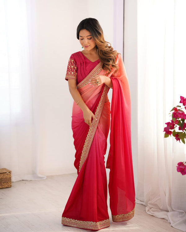 Elegant Chinon Silk Saree Set