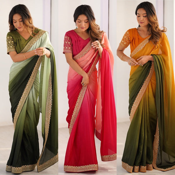 Elegant Chinon Silk Saree Set