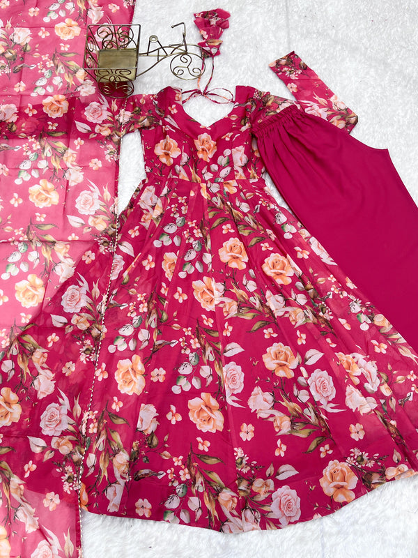 Printed Organza Anarkali with Gota Dupatta