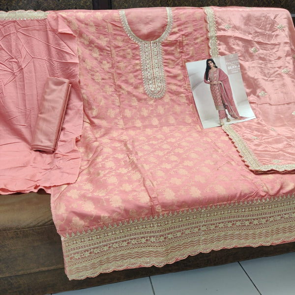 Premium Jacquard Silk Ensemble with Chinon Dupatta