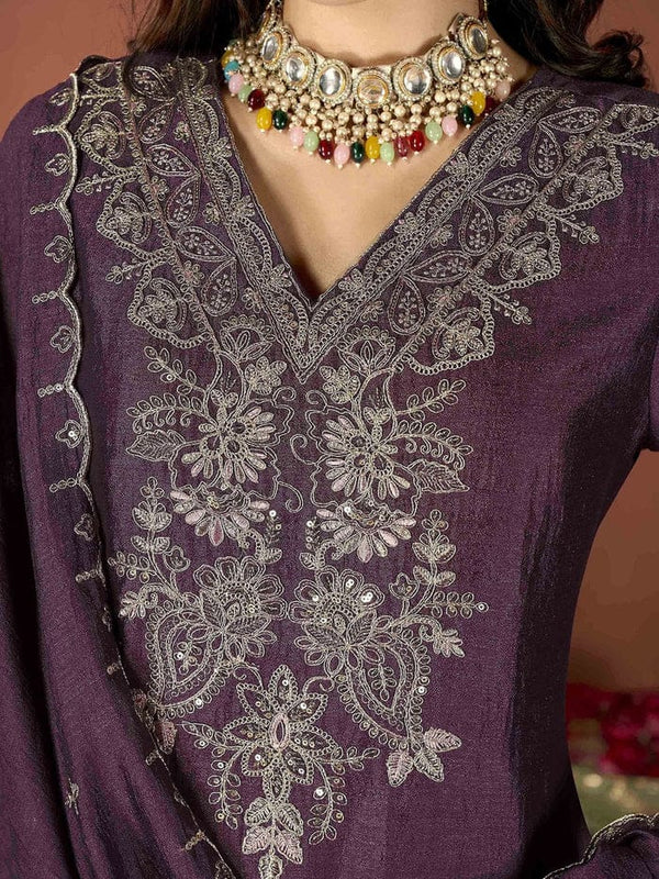 Sequence Embroidery Vichitra Suit