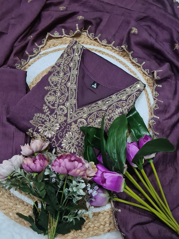 Sequence Embroidery Vichitra Suit