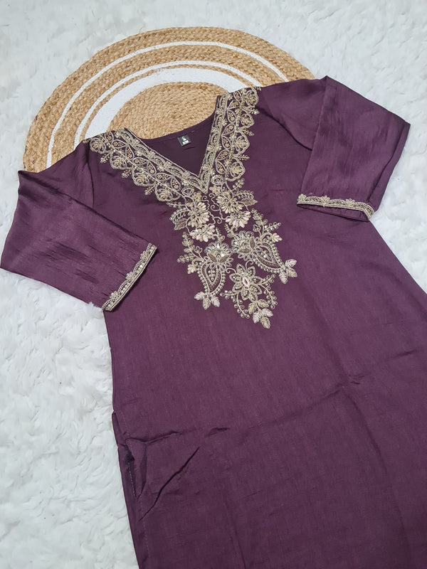 Sequence Embroidery Vichitra Suit