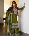Heavy Embroidery Sequence Work Top-Gharara And Dupatta Set