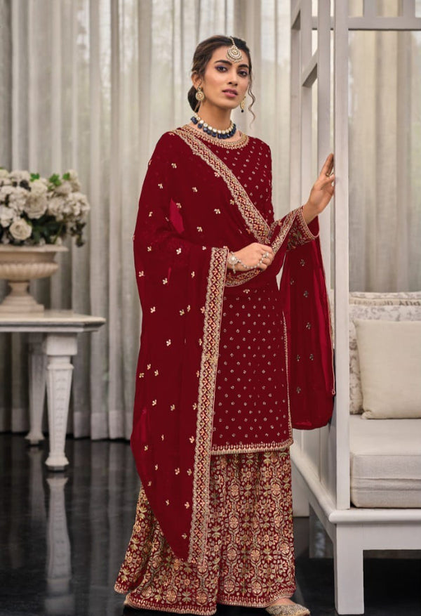 Georgette Sequin Embroidered Plazo Suit