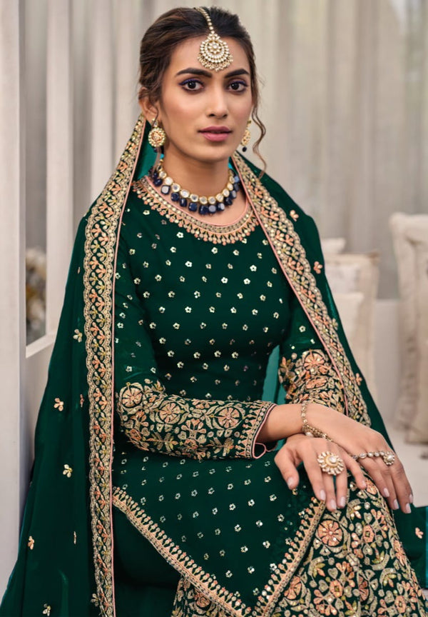 Georgette Sequin Embroidered Plazo Suit