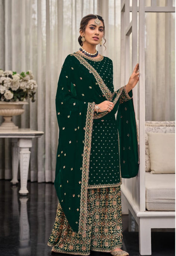 Georgette Sequin Embroidered Plazo Suit