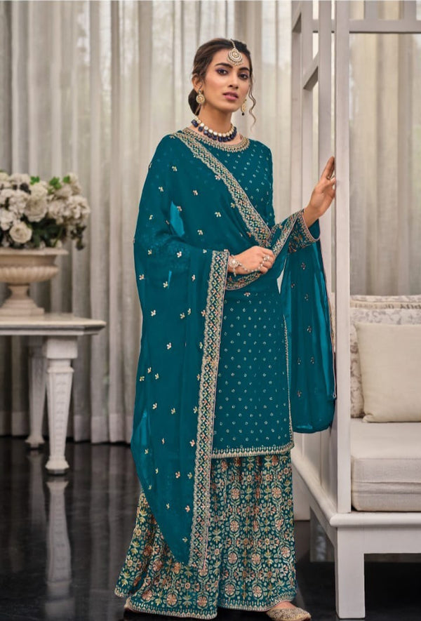 Georgette Sequin Embroidered Plazo Suit