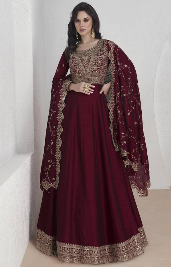 Premium Vichitra Sequin Embroidered Work Anarkali Suit