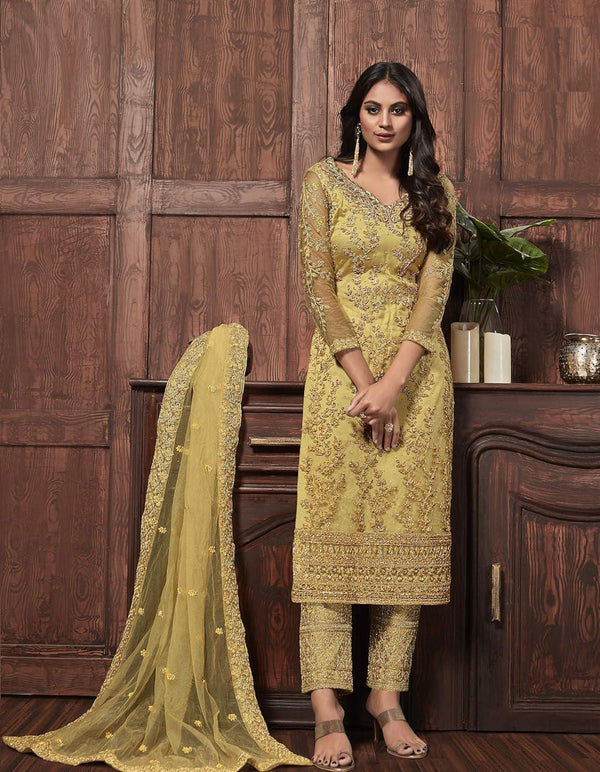 Latest Net Embroidered Stone Work Trouser Suit