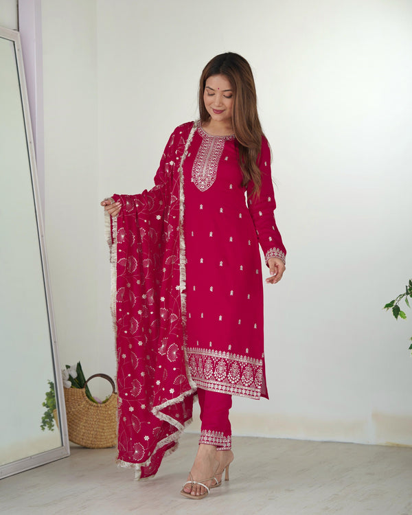 Elegant Pink Pure Blooming Vichitra Silk Kurta Set – Ready to Wear