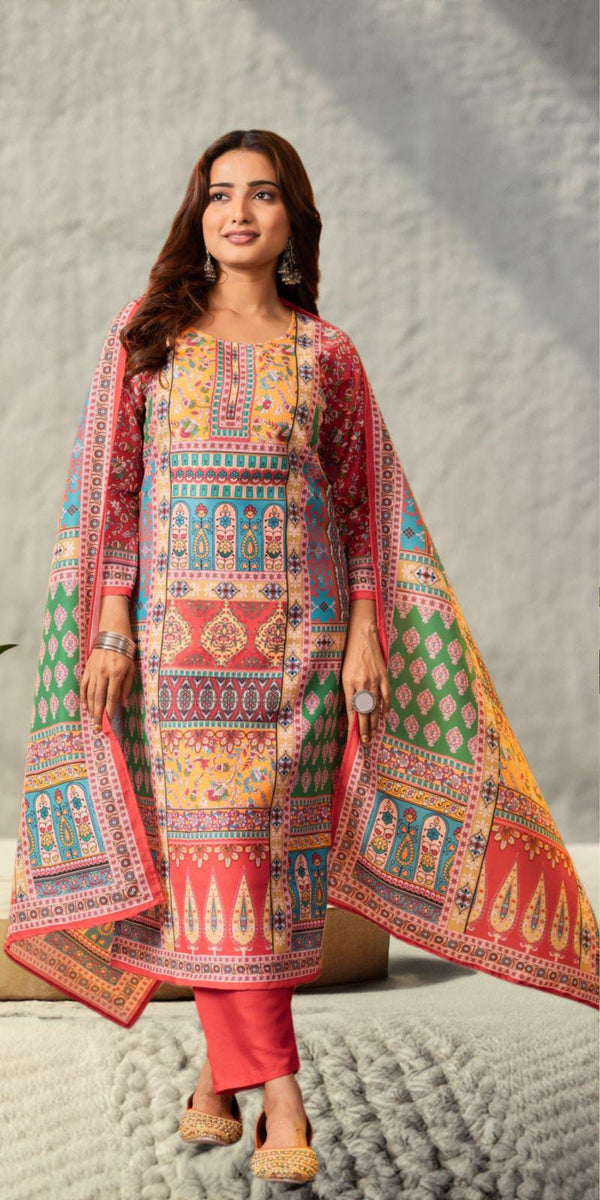 Floral Embroidered Regular Maslin Fabric Suit