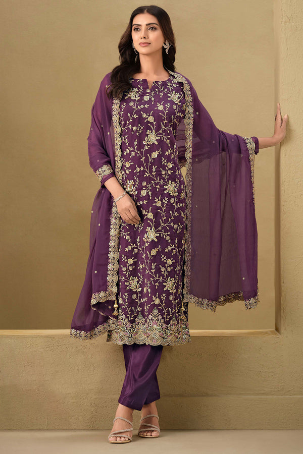 Chinon Embroidered Straight Cut Trouser Suit