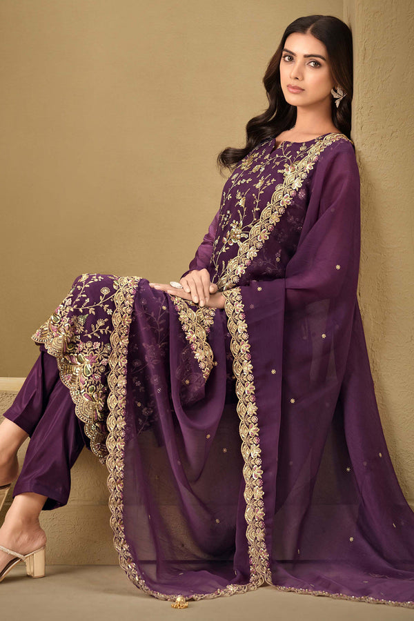 Chinon Embroidered Straight Cut Trouser Suit